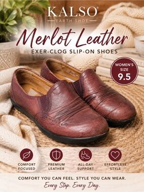 Kalso Earth Shake Merlot Leather Exer-Clog Slip-On Shoes – Women’s Size 9.5